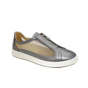 NEW BELLA COMFORTO women's carole zip flat sneaker in pewter